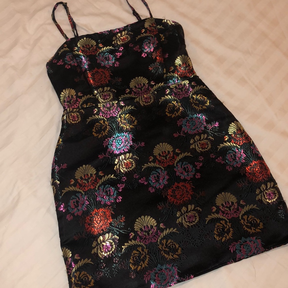 Zara metallic flowered night out dress